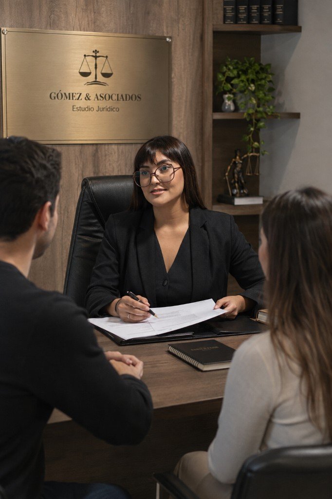 Dra. Carolina Elizabeth Gómez atendiendo una consulta en el Estudio Jurídico Gómez & Asociados.